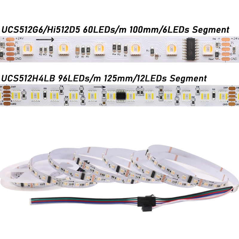 24V DMX 5in1 RGB+W+WW Digital LED Strip Light, Addressable RGB CCT, 60LEDs/m